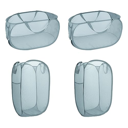 4 Pcs Mesh Popup Laundry Hamper, Opening Laundry Basket,Popup Laundry Basket with Durable Handles,Foldable Pop-up Mesh Hamper Dirty Clothes Basket for Clothes & Laundry-Home Organization - color: Gray2