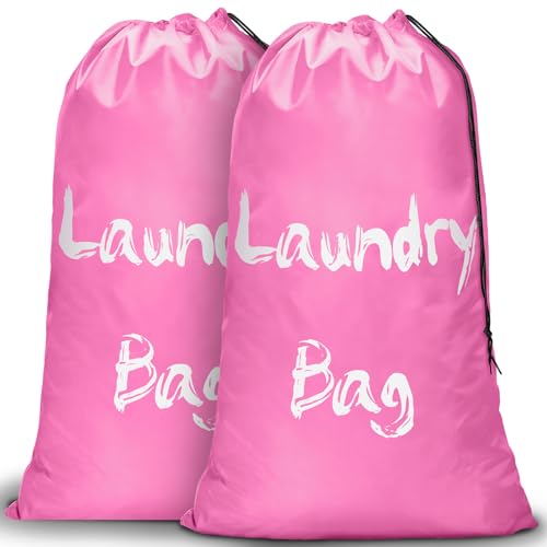 2 Pack XL Travel Laundry Bags for Dirty Clothes - Extra Large Heavy Duty Drawstring Laundry Bag Holds 4 Loads - Cruise Ship, Camping, Road Trip, Vacation Essentials Must Haves 2025(Pink + Pink) - color: Pink + Pink