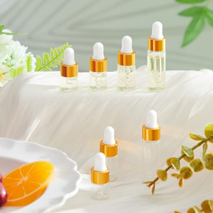 Didaey 20 Pcs Mini Glass Oil Dropper Bottle Bulk, Clear Essential Small Empty Bottles Sample Containers Perfume Liquid Vials with Cap for Traveling (1ml,2ml,3ml,5ml,Champagne Gold) - color: Champagne Gold, size: 1ml, 2ml, 3ml, 5ml