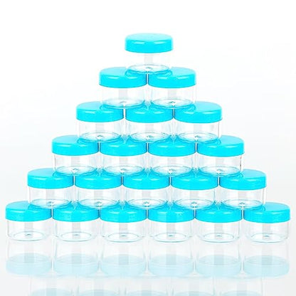 5 Gram Sample Containers with Lids, Mini Makeup Containers, Empty Plastic Travel Cosmetic Containers with Labels(25 Count, Blue Lid) - color: Blue
