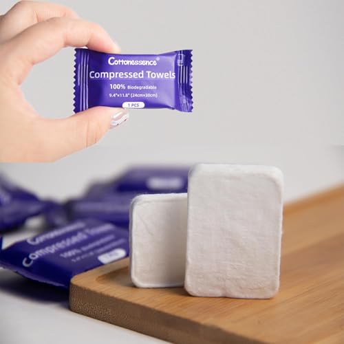 Cottonessence Premium Compressed Towels (90 count) - 30 Count (Pack of 3), 9.4" x 11.8", Portable Cotton Wipes Tablets, Individually Wrapped Coin Tissues for Travel Camping Hiking Outdoor Beauty Salon - size: 30 Count (Pack of 3)