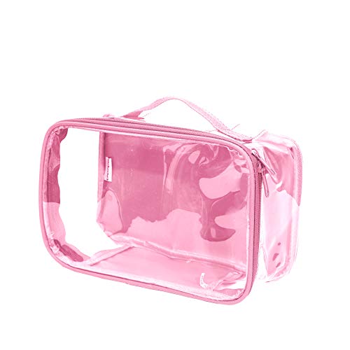 Small Clear Travel Packing Cube/See Through PVC Plastic Pouch for Carry On Suitcase, Backpack or Diaper Bag/Transparent Multipurpose Accessories, Makeup & Underwear Organizer w/Handle (Rose) - color: Rose
