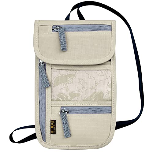 Travel Neck Wallet, RFID Blocking Passport Holder with Adjustable Neck Strap for Men and Women to Keep Cash, Credit Cards and Travel Documents Safe - Beige - color: Beige