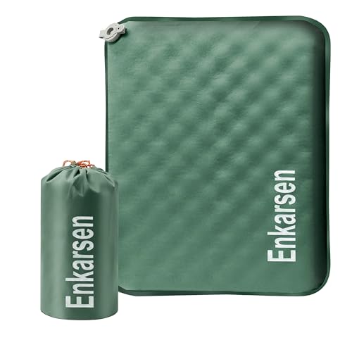 Inflatable Travel Seat Cushion – Self-Inflating Memory Foam Pad for Airplane, Stadium Bleachers, Camping, Hiking & Backpacking – Ultralight Compact & Portable Sitting Cushion - color: Green