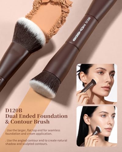 EIGSHOW Makeup Brush Set 3Pcs, Double Sided Foundation Contour Powder Highlight Concealer Brush for Liquid, Cream & Powder, Fit for Home, Travel & Gifting (Mocha) - color: Brown