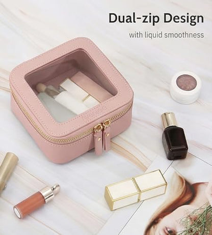 Aveniee Mini Clear Makeup Bag, Small Cosmetic Bags Travel Toiletry Pouch Organizer, TSA Approved Make up Case with Zipper, Car Bag for Essentials,Dusty Pink - color: Dusty Pink, style: Mini Chic