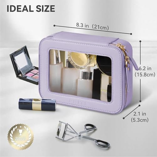 Prite Clear Makeup Bag Cosmetic Organizer Case Waterproof Travel Toiletry Bag Skincare Pouch with Golden Zipper(Violet) - color: Violet, size: Standard - Single Layer