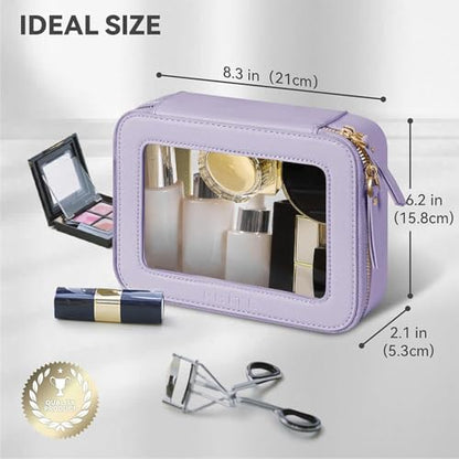 Prite Clear Makeup Bag Cosmetic Organizer Case Waterproof Travel Toiletry Bag Skincare Pouch with Golden Zipper(Violet) - color: Violet, size: Standard - Single Layer