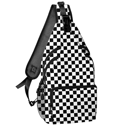 Black White Checkered Crossbody Bags for Women, Sling Bag for Men, Hiking Backpack Casual Lightweight daypack for Outdoors Travel - color: Color 2