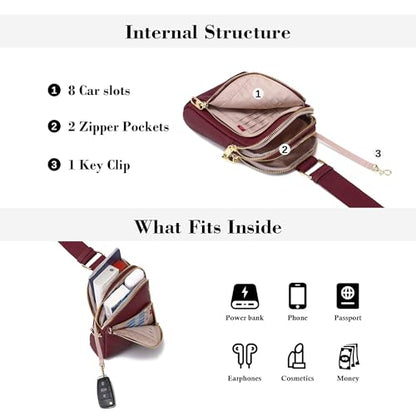 INICAT RFID Blocking Sling Bag, Anti Theft Crossbody Bag for Women Compact Travel Purses Leather - color: Red