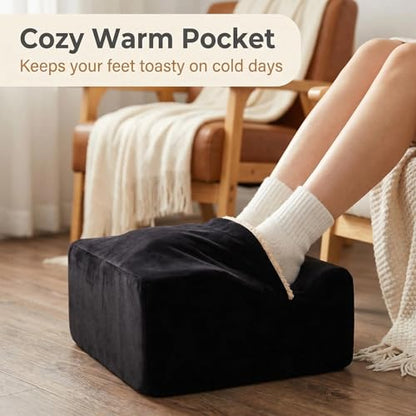 Foot Rest for Under Desk at Work, Office Footrest with Warm Feet Pocket,Ergonomic Under Desk Footrest with Washable Cover, Stool for Office Chair & Back &Pain Relief (Black+) - color: Black+