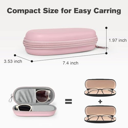 Double Eyeglasses Case, Dual Glasses Sunglasses Organizer with Zipper Closure, Eyewear Storage Box for Men Women Travel - color: Pink