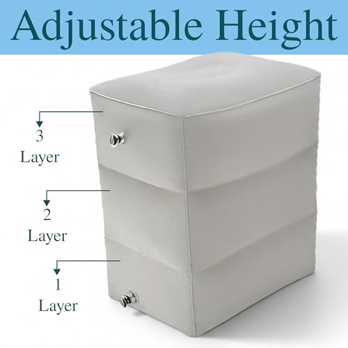 Inflatable Foot Rest for Airplane – 3-Layer Adjustable Travel Foot Rest for Long Flights, Plane Foot Rest & Airplane Leg Rest, Portable Footrest for Plane Travel, Kids & Adults(16.5" × 9.8" × 18.9")