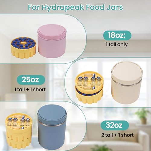 3ml Vial Insert (1 Short +2 Tall) Compatible with Hydrapeak Food Jars,Vial Insert Peptide Storage Set for 32/25/18oz Hydrapeak Food Thermos, Maximum Hold 48 Vials, Yellow.(No vials/Jar Included) - size: 1 short +2 tall (Fit 32 Ounce Hydrapeak Food Jar)