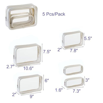 Remobia Hicol TSA Approved 5-Piece Diaper Bag Organizer Pouch Set Clear Waterproof TPU Kids Toiletry Storage Set Travel Packing Clutch Cube Bags for Baby Nursing(Pearl White Leather) - color: Pearl White Leather