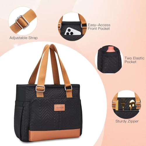 Lunch Bag Lunch Box Women - Leakproof Insulated Lunch Cooler Bag for Women - Large Lunch Tote Bags Adults, Brown Black - color: 07-Brown Black, size: Large