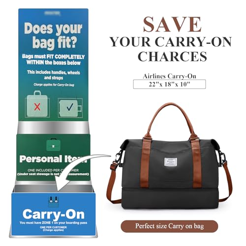 Travel Duffel Bag with Shoes Compartment, Overnight Weekender Bags for Women,Carry on Personal Item Bag，Extra Large - color: A-Black & Brown, size: Extra Large