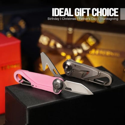 TACRAY Vinto 5-in-1 Small Pocket Knife – Ultra-Light Compact Multitool with Utility Knife, Seatbelt Cutter, Bottle Opener, Flathead Screwdriver & Keyring Attachment for Everyday Carry (Pink) - color: Pink