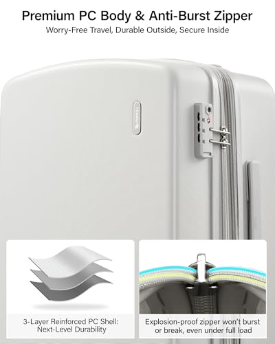 Hanke Expandable Luggage Sets 2 Piece, 20 Inch and 28 Inch Luggage Sets with Spinner Wheels, Durable PC Hard Shell Rolling Suitcase with TSA Lock for Travel (20/28 Inch, Smoke White) - color: Smoke White, size: Expandable 2-Piece Set(20/28)