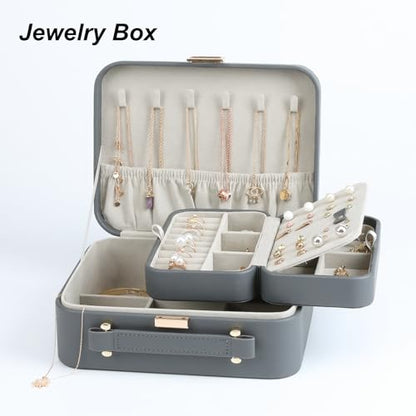 Jewelry Box for Women, Travel Jewelry Organizer Ladies Watch and Jewelry Case Travel Jewelry Case for Necklaces. (Grey) - color: Grey-2