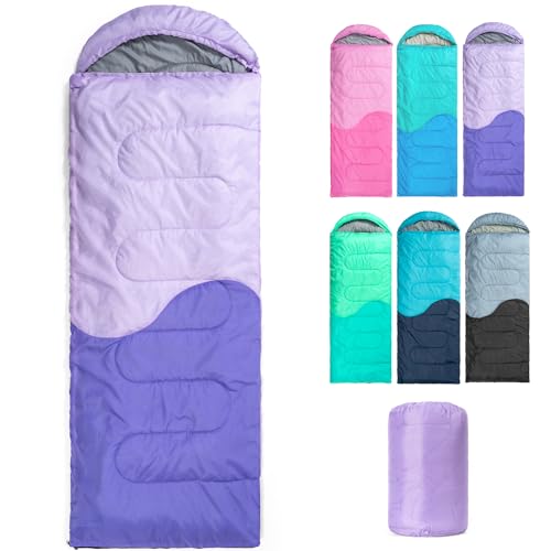 Sleeping Bag - 3 Seasons for Adults Kids Boys Girls Camping Hiking - Warm Cold Weather Lightweight Portable with Compression Bag for Backpacking in Spring, Summer, Fall and Winter - color: 4 lbs-Purple