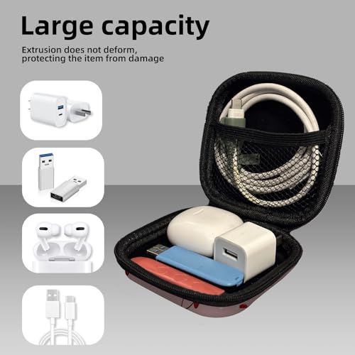 Square Data Cable Earbud Charger Coin Storage Bag Shockproof and Drop-Proof EVA Material Compatible with AirPod(Cute Pink Cherry) - color: Cute Pink cherry