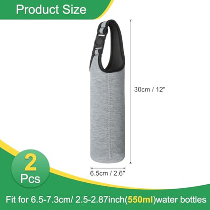 uxcell 2pcs Neoprene Carrier Water Bottle Sleeve, 15.5-20oz Insulated Water Glass Bottle Carrier Bag Collapsible Drink Bottle Sleeve Cover Holder with Handle, Gray - color: Gray
