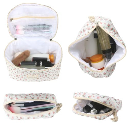 NATINSA Cute Makeup Bag for Women(2 Pcs), Travel Cosmetic Bags, Quilted Coquette Aesthetic Floral Toiletry Organizer Bag (42 - Red Rose/4PCS) - color: 42 - Red Rose/4PCS