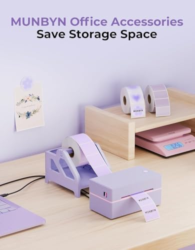 MUNBYN Label Holder for Rolls and Fan-Fold Labels, Thermal Sticker Roll Holder for Desktop Thermal Printer Shipping Supplies Industrial Paper, Purple - color: Purple