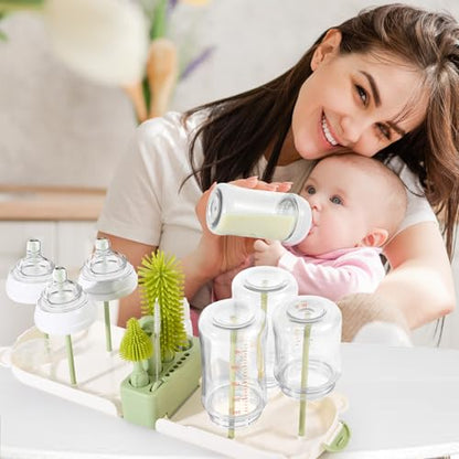 Travel Bottle Washing Kit with Storage Case, 7-in-1 Baby Travel Bottle Cleaner Kit for Travel and Home, All-in-One Baby Bottle Brush Set with Drying Rack for Bottles and Breast Pump Parts (Green) - color: Green