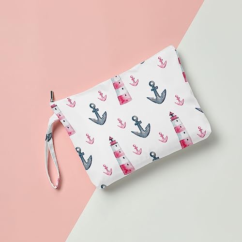 Fokongna Travel Makeup Bag - Wet Dry Bag for Swimsuit, Beach Pool Diapers, Dirty Yoga Gym Clothes - Zipper Pouch for Women, Sister, Friends - Ocean Sea Shells Beach Starfish - color: Anchor Watchtower