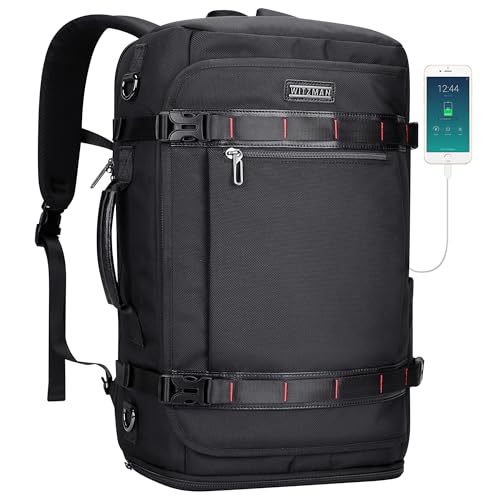 WITZMAN Travel Backpack for Men 35L Carry-on Laptop Backpack Luggage Fit 16 inch TSA Friendly Flight Approved with Shoe Compartment for Airplanes（B718 Black） - color: Black