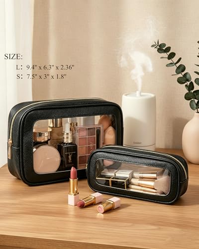 2Pcs Clear Makeup Bags Set - Portable Clear Cosmetic Bag Case Travel Makeup Brush Bag Waterproof Makeup Pouch TSA Approved Toiletry Bag Car Organizer Bag for Women (Black Set) - color: Black Set