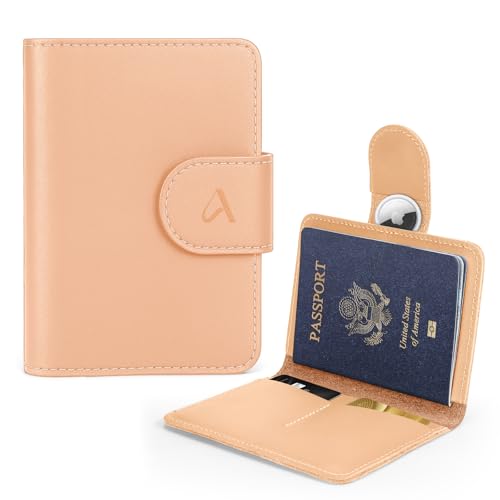 ALLIVE Genuine Leather Passport Holder, Rfid Passport Holder for Travel with AirTag Hidden, Passport Cover Wallet Travel Must Haves Airport Essentials, Passport Cover Travel Gifts (Beige) - color: Beige, style: Standard