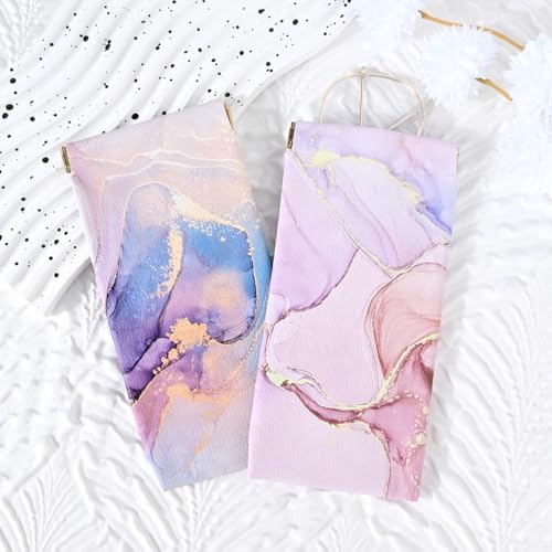 Glasses Case Soft, Eyeglass Cases for Women Portable Squeeze Top PU Leather 2 Pack Glasses Pouch with Cleaning Cloth - color: 2pcs Pink Blue Marble+blue Purple Marble