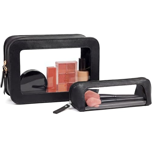 LETGO Clear Makeup Bag Set,Portable Clear Makeup Bag Waterproof Travel Makeup Brushes Bag Makeup Pouch TSA Approved Toiletry Bag Women Traveling Car Accessories for Girls(Dual Black) - color: Dual Black