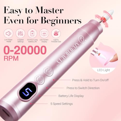 AzureBeauty Dip Powder Nail Kit with Electric Nail Drill, 24 Colors Nude Pink Glitter Nail Powder Starter Kit with Dip Liquids Base Top Coat Activator Portable Manicure French Nail Art Essential Set - color: Nude Pink Glitter
