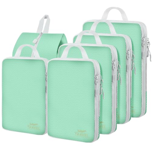 6 Set Compression Packing Cubes, Suitcase Organizer, Lightweight Travel Essentials, Compression Bags For Travel Accessories Luggage Storage Set (6Pcs, Matcha Green) - color: Matcha Green-6pcs, size: Set of 6
