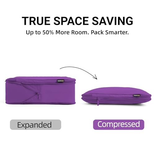 4 Piece Compression Packing Cubes for 3–7 Day Travel, Space Saving Travel Organizers with Breathable Mesh, Double-Zipper Packing Cubes for Carry-On & Suitcases (Purple) - color: Purple