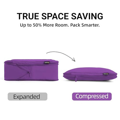 4 Piece Compression Packing Cubes for 3–7 Day Travel, Space Saving Travel Organizers with Breathable Mesh, Double-Zipper Packing Cubes for Carry-On & Suitcases (Purple) - color: Purple