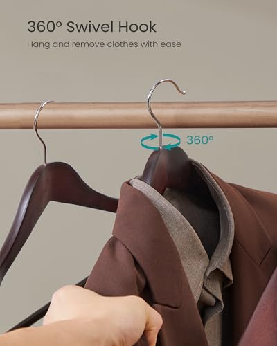 SONGMICS Extra Wide Wooden Suit Hangers, Set of 10 Clothes Hangers, Swivel Hooks, Non-Slip Bars, for Outfits, Suits, Coats, Shirts, Dresses, Mahogany UCRW050MZ01 - color: Mahogany