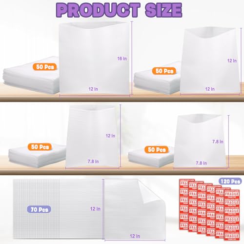 390 Pcs Moving Supplies, 270 Foam Pouches & Foam Sheets, 4 Sizes Packing Foam Pouches with 120 Fragile Stickers for Protect Cushion Dishes China Storage Supplies (7.8X7.8", 7.8X12", 12X12", 12X16") - size: 270PCS-4 Sizes (7.8X7.8, 7.8X12, 12X12, 12X16)