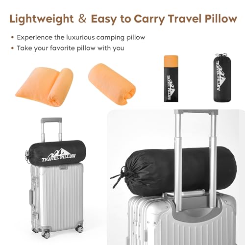 Small Shredded Memory Foam Pillow, Camping Pillow Travel Pillow - Compressible Medium Firm, Breathable Cover, Ideal Backpacking Hiking, Airplane and Car (Apricot Yellow, S) - color: Apricot Yellow, size: S-16 X 12 Inch