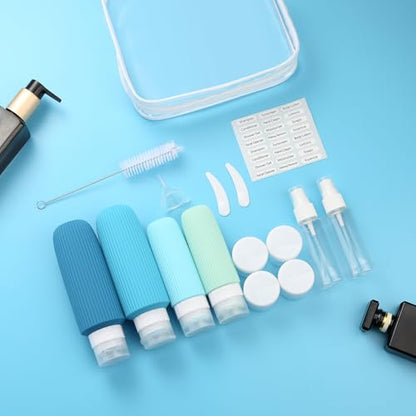 Mrsdry 16 Pack Travel Bottles for Toiletries, Large 6oz Silicone Travel Containers, Leak Proof Refillable Liquid Shampoo And Conditioner Travel Essentials - color: Blue, size: Large