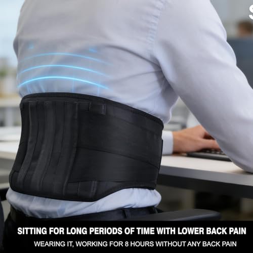Back Brace for Lower Back Pain Relief, Wide Lumbar Support Belt for Men & Women, 5 Removable Metal Stays, Herniated Disc, Sciatica, Work & Lifting, Breathable Back Support (Large 39"-44.9") - size: Large
