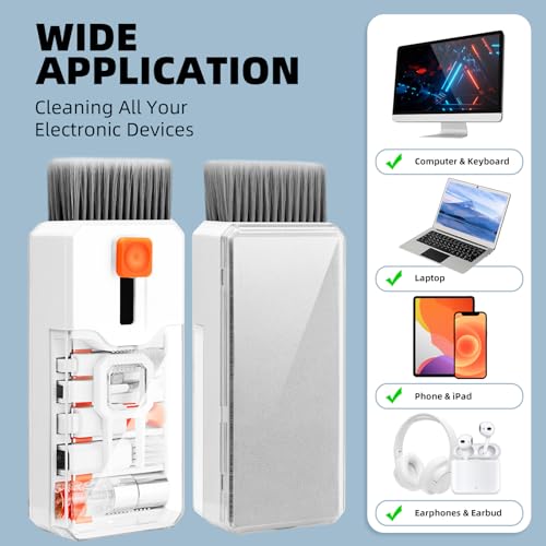 Keyboard Cleaning Kit Laptop Cleaner, All-in-1 Computer Screen Cleaning Brush Tool, Multi-Function PC Accessories Electronic Cleaner Kit Spray for iPhone iPad Macbook Earbud Camera Monitor with Patent - color: White
