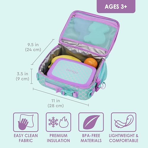 Bentgo Kids Lunch Bag - Durable, Double-Insulated Lunch Bag for Kids 3+; Holds Lunch Box, Water Bottle, & Snacks; Easy-Clean Water-Resistant Fabric & Multiple Zippered Pockets (Mermaid) - color: Mermaid