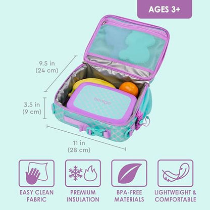 Bentgo Kids Lunch Bag - Durable, Double-Insulated Lunch Bag for Kids 3+; Holds Lunch Box, Water Bottle, & Snacks; Easy-Clean Water-Resistant Fabric & Multiple Zippered Pockets (Mermaid) - color: Mermaid
