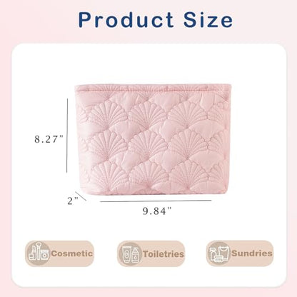 uekeboag Pink Quilted Cotton Makeup Pouch,Coquette Quilted Toiletry Bag for Women and Girls, Floral Coquette Organizer Bag, Aesthetic Travel Cosmetic Bags(Pink Shells) - color: Pink Shells