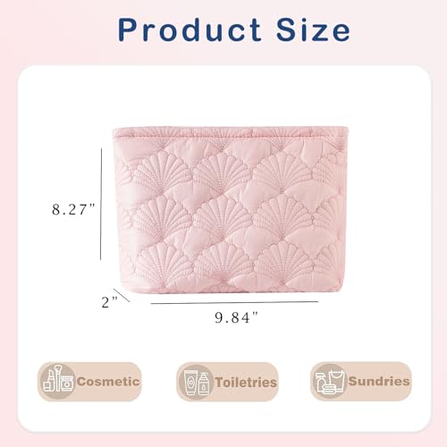 RSRSLEII Quilted Cotton Coquette Makeup bag, Coastal Granddaughter Aesthetic Cosmetic Bag, Cute Seashell Portable Travel Toiletry Pouch(10Pink - color: 10Pink